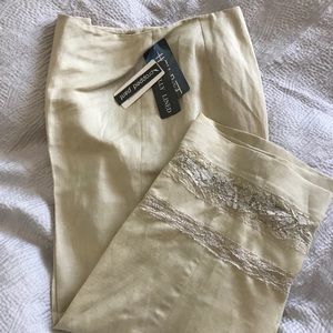 Gorgeous Cream Linen Lace Trim Crop Pants
